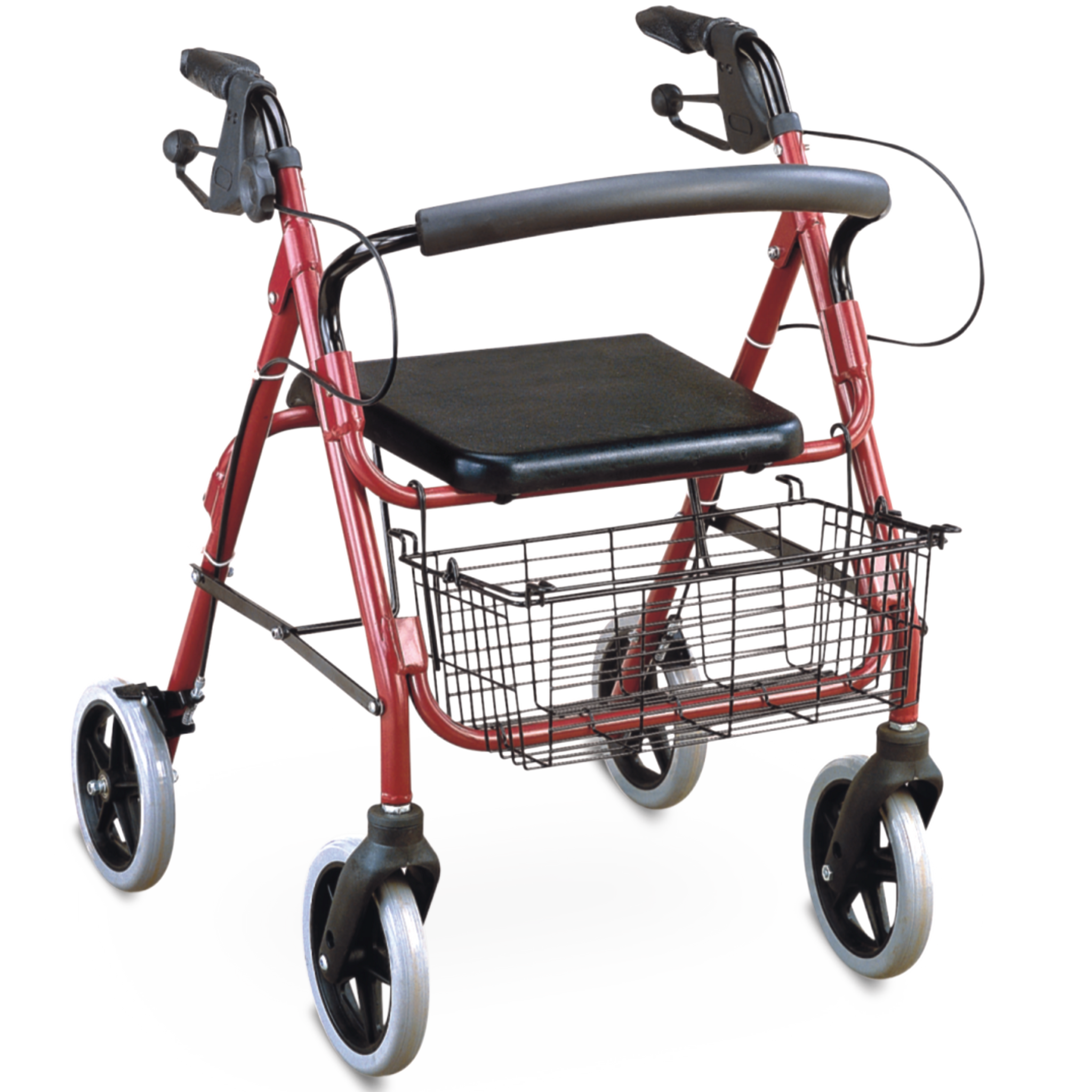 8' Inches Wheels Light Weight Aluminum Rollator, Red For Elderly Basket