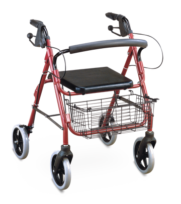 8' Inches Wheels Light Weight Aluminum Rollator, Red For Elderly Basket