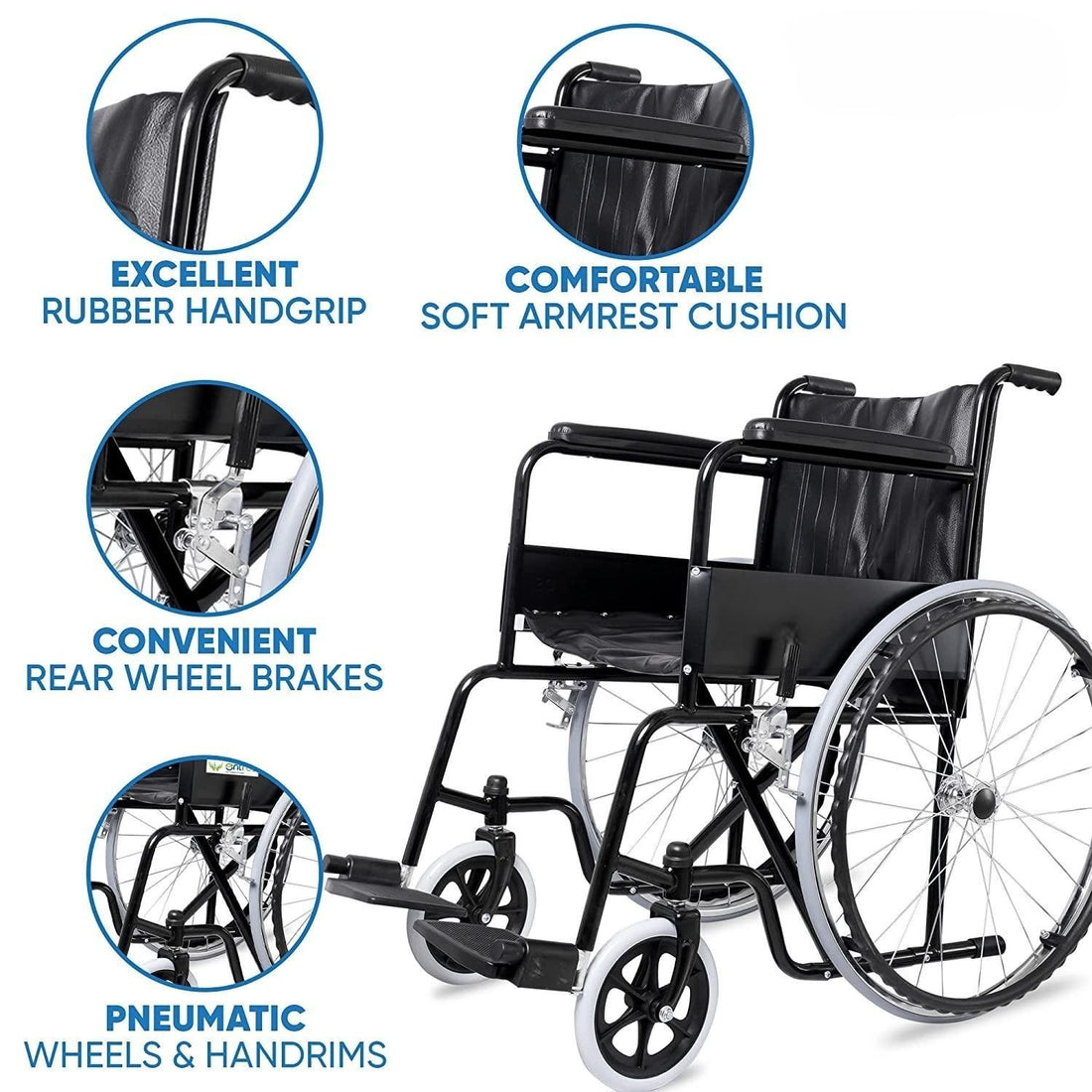 Basic Steel Wheelchair Black for Disabled and Elderly