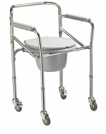 Folding Commode Chair with Four Wheels with height adjustable.