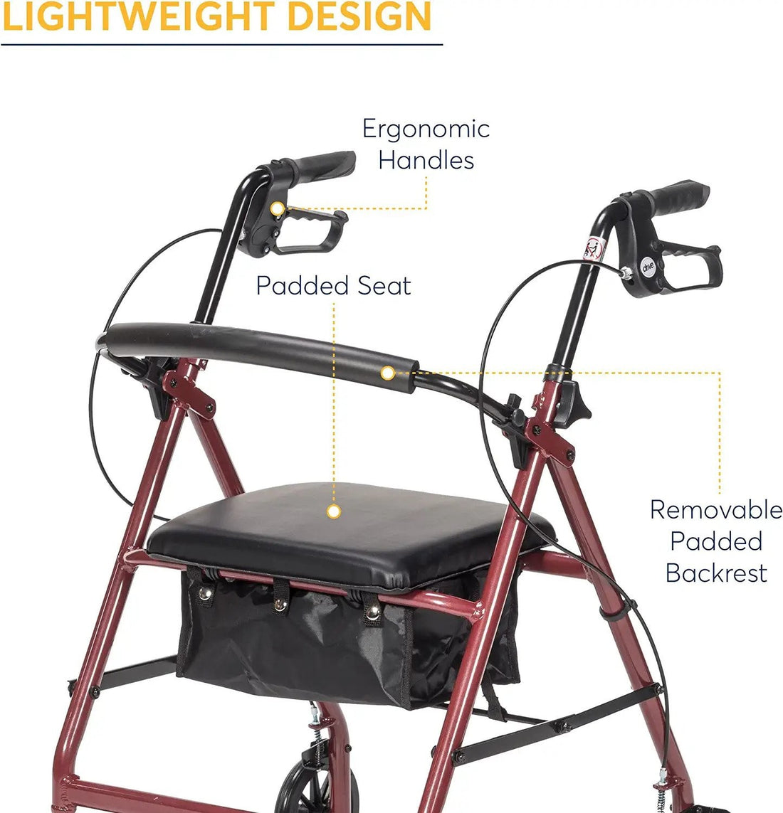 4 wheels Lightweight and Foldable Rollator for Disabled and Elderly